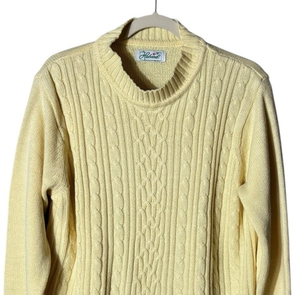 Vtg Cable Knit Sweater Fisherman Medium Chunky Scandi Layers Ivory Heritage